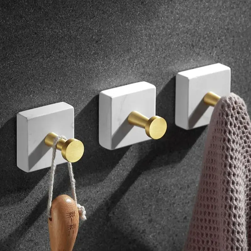 White Marble Bathroom Single Hook Brushed gold Wall Hanging Coat Hook Robe Hook Wardrobe Decoration Hanger Door Square Coat Hook