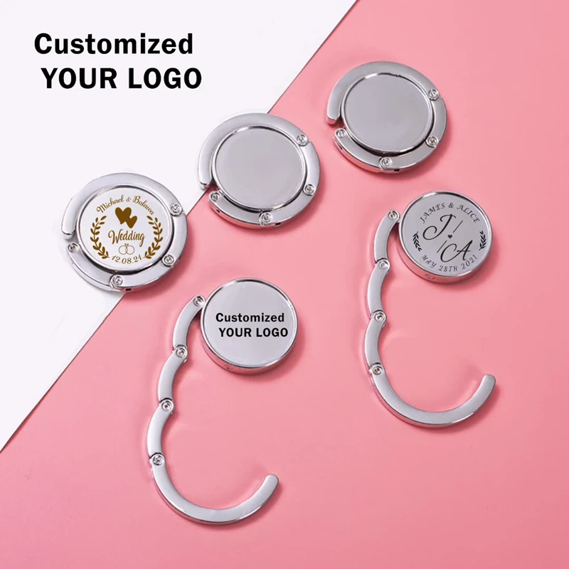 20pcs Personalized Wedding Favor Custom Engraved Metal Handbag Holder Portable Purse Hook Women\'s bag Hanger Wedding Souvenir