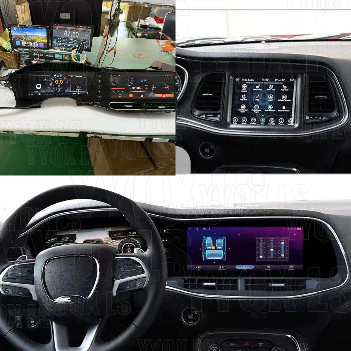 Dual Screen Car Digital Odometer Cluster For Dodge Challenger Hellcat Android Carplay Car Radio GPS Navigation Multimedia Player