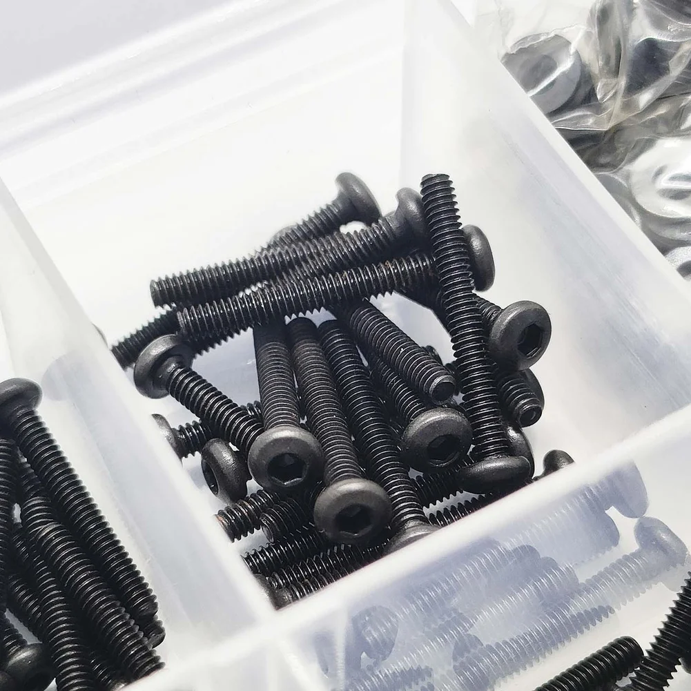 M2 Screw Nut Washer Kit 2mm Hex Socket Screws Compartmentalized Case Blackened Carbon Steel Wear Resistant Finish