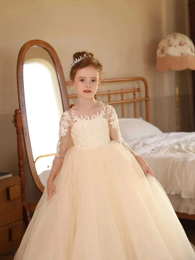 long-sleeve-lace-tulle-tutu-dress-elegant-wedding-flower-girl-dress-formal-children's-wedding-party-dress-communion-ceremony