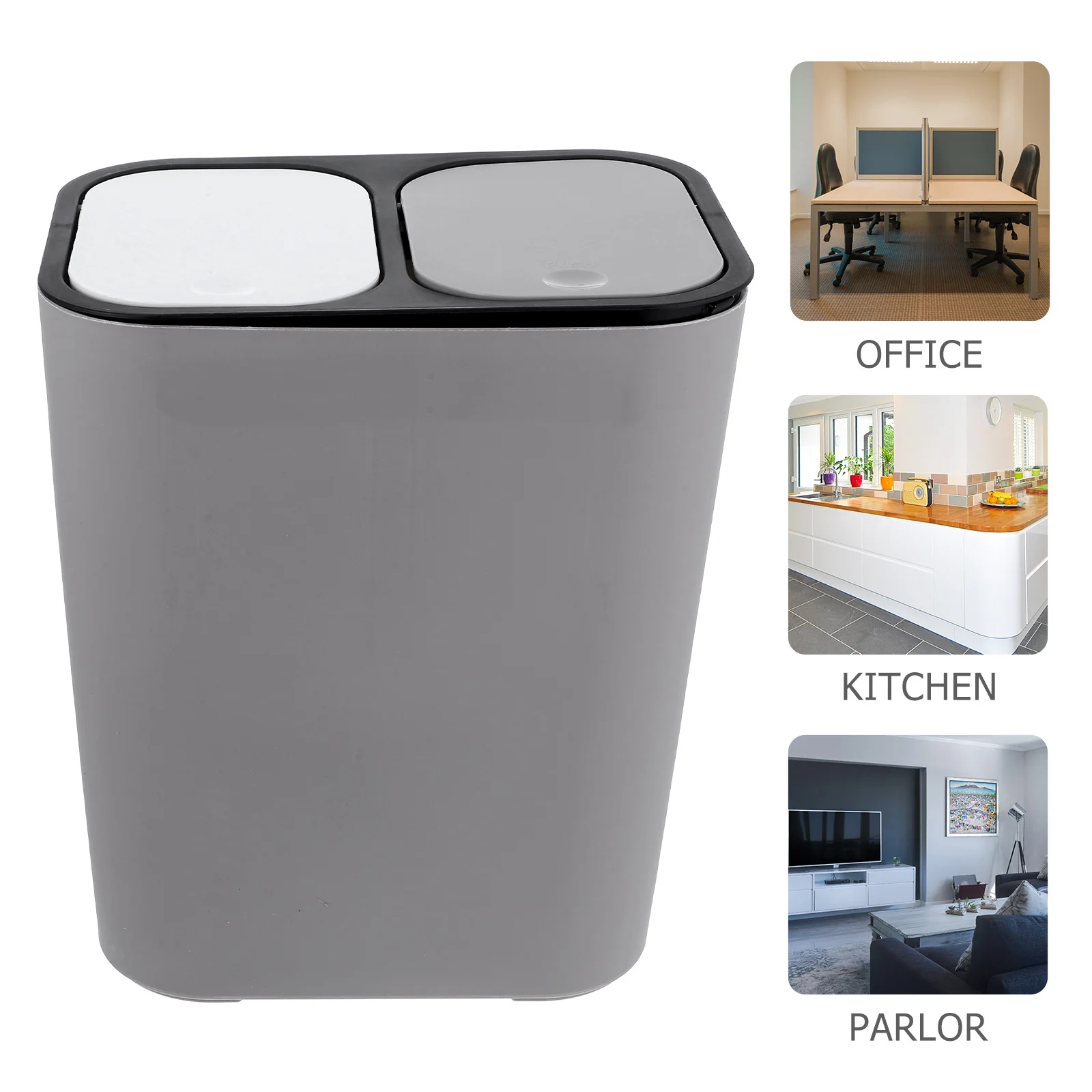 Garbage Can Trash Container Household Bin Recycle Bins for 2 Compartments Abs Dry and Wet Classified Trash Can Kitchen Waste Bin