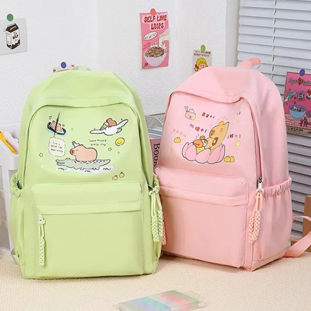 Thickened Capybara Backpack Oxford Cloth Waterproof Cartoon Animal Daypack Badge Wide Straps Large Capacity School Bag Kids