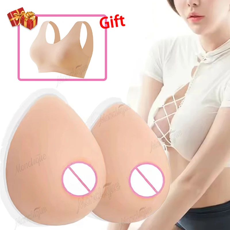 

1Pair=2pcs Realistic Silicone Adhesive False Breast Forms Bra Inserts Breast Pad Fake Chest For Crossdresser Transgender Cosplay