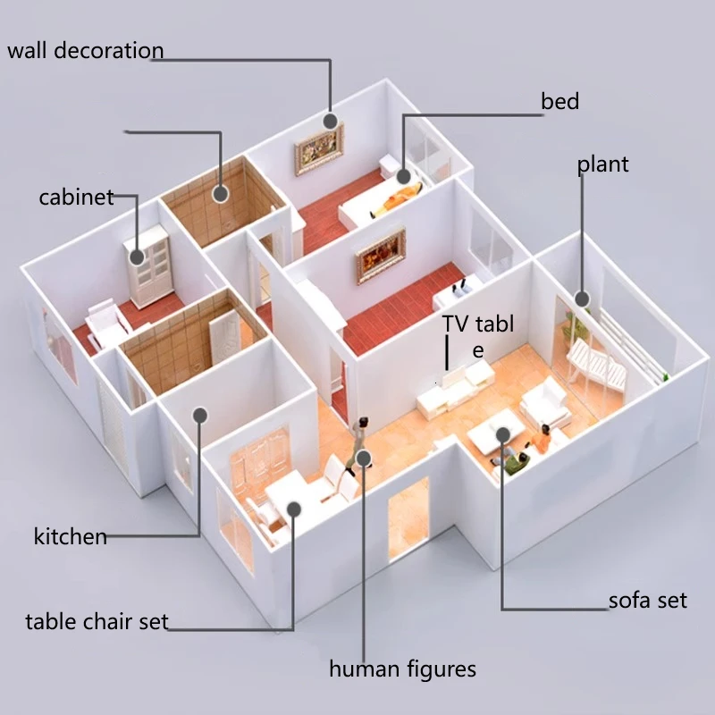 1:50 Miniature Furniture Ornament Sofa Table Chair for Model Building Layout Cabinet Cupboard Craft Toy Dollhouse Accessories