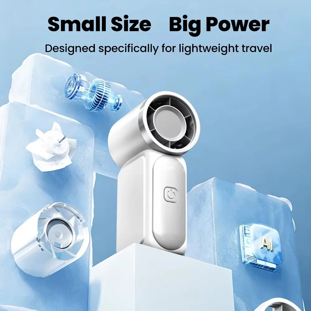 Portable Handheld Mini Fan 5 Speed - Type C Rechargeable Digital Display Desktop Fan Outdoor