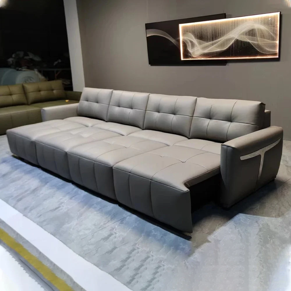 Electric Convertible Sofa Bed Italian Genuine Leather Sleeper Couch Multifunction Big Folding Sofas Beds for Cinema Room