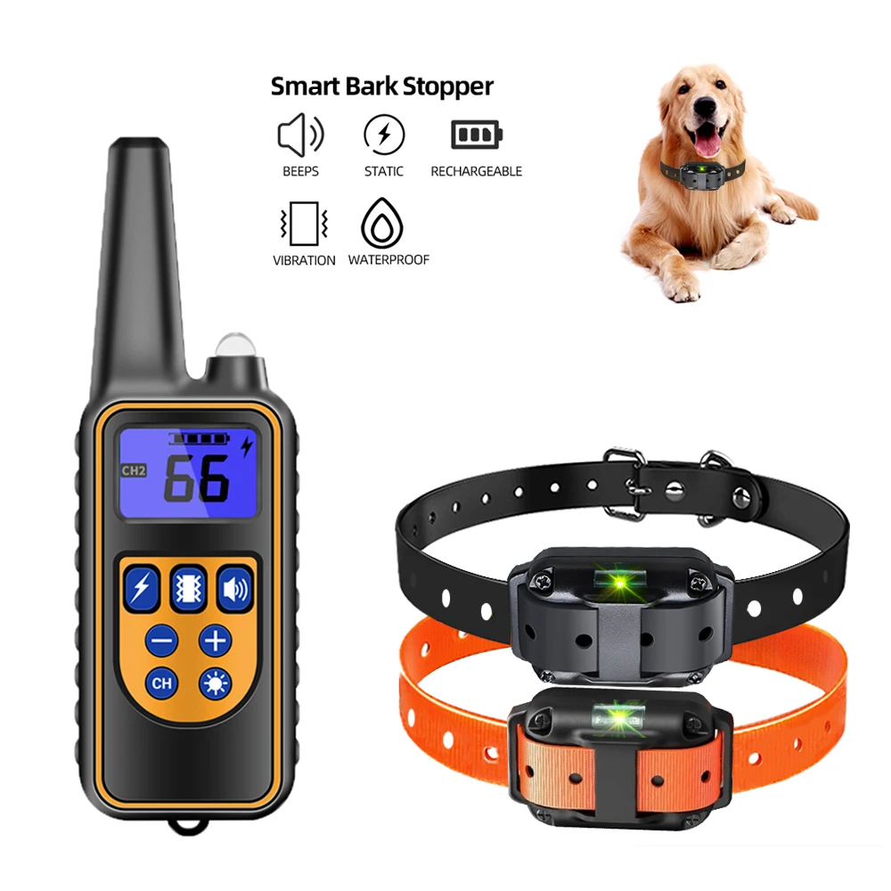 800m Electric Dog Training Collar Waterproof Pet Remote Control Rechargeable training dog collar with Shock Vibration Sound