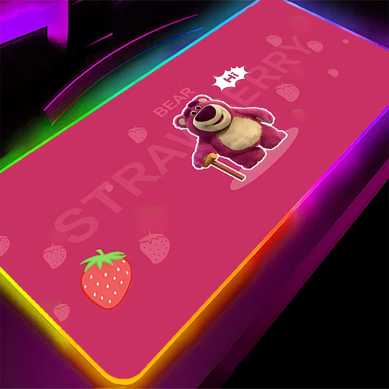 Large Mouse Pad LED Strawberry Bear Lotso XXL Computer Desk Mat RGB Table Keyboard Carpet Accessories Gaming Mousepad Backlight