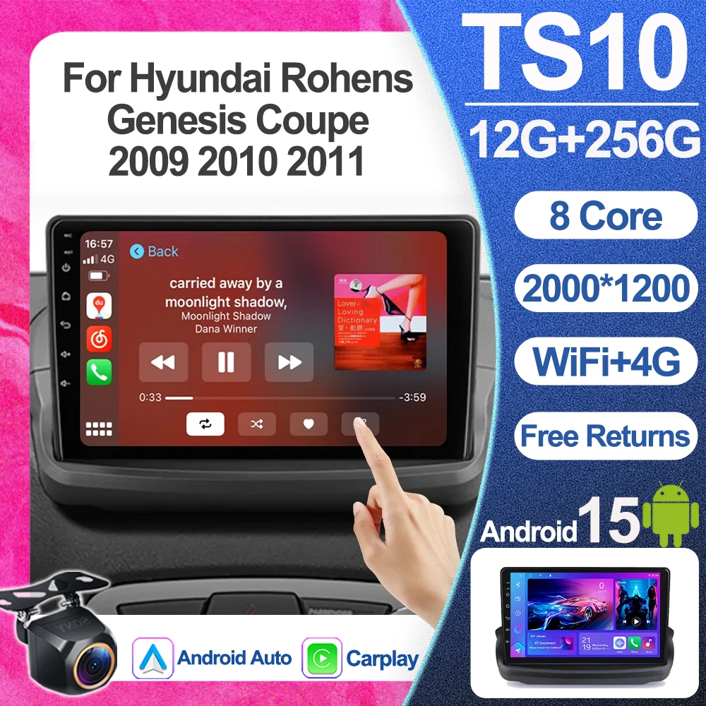 Radio para Auto con Android Auto y Carplay para Hyundai Rohens Genesis Coupe 2009 2010 2011 Reproductor Multimedia de Video Navegación GPS 5G Wifi