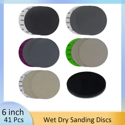 41 Pcs Wet Dry Sanding Discs 6 Inch (150mm)Assorted Grit with Interface Pad High Performance Waterproof Hook & Loop Sandpaper