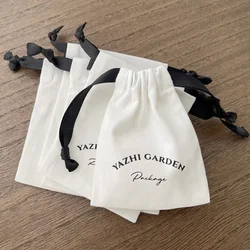 Custom Jewelry Packaging Pouch Cotton Canvas Drawstring Bags Personalized Logo Chic Small Jewellery Packaging with Ribbon