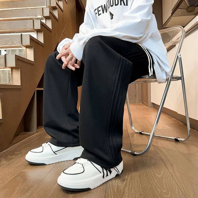 LEOSOXS-Мужские повседневные брюки с полосками по бокам, манжетами на завязках с плоским краем, двусторонние широкие джоггеры, модные спортивные штаны