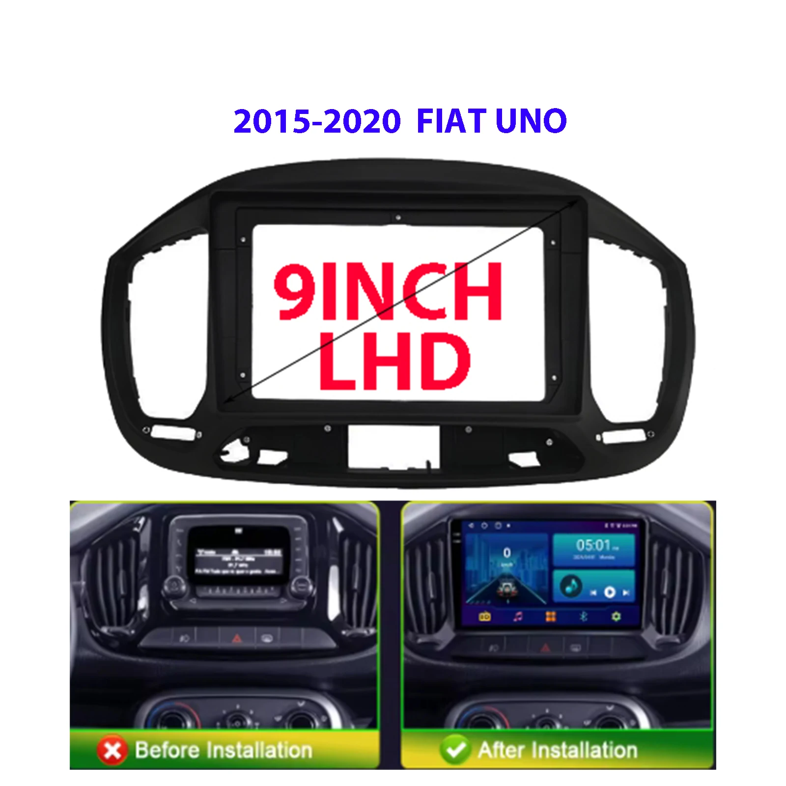 9 Inch Car Radio Installation DVD GPS Mp5 Plastic Fascia Panel Frame for FIAT UNO 2015-2020 Dash Mount Kit