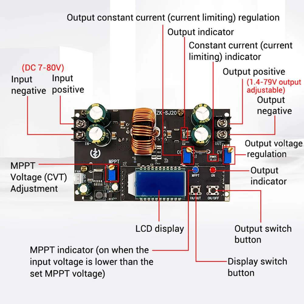ZK-SJ20 300W 0-20A DC Buck Converter Variable DC1.4-79V Power Supply Module Adjustable Voltage Regulator Voltmeter Step-Down
