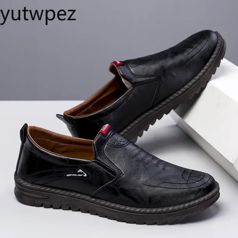 Men's Leather Shoes Outdoor Hiking Sports Casual Shoes Slip Soft Leather Soft Sole Breathable Fashionable Textured Leather-Shoes