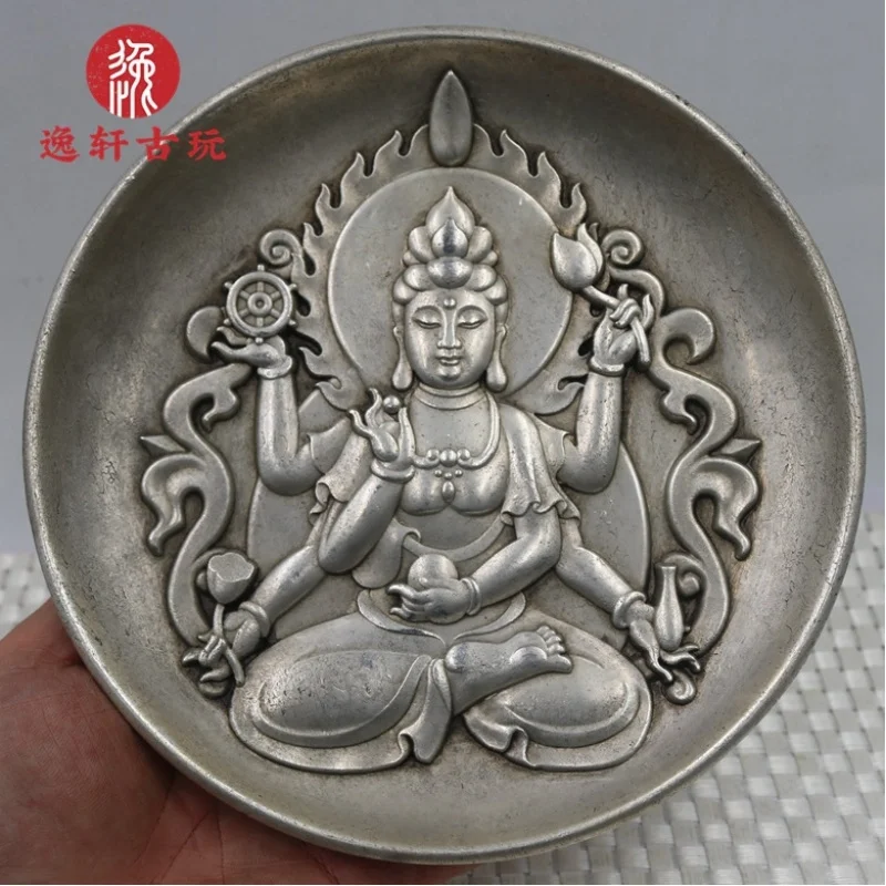 Antique Miscellaneous Items: -Plated , Old with Silver Plating, Plate, Thousand-Armed Avalokiteshvara Bronze