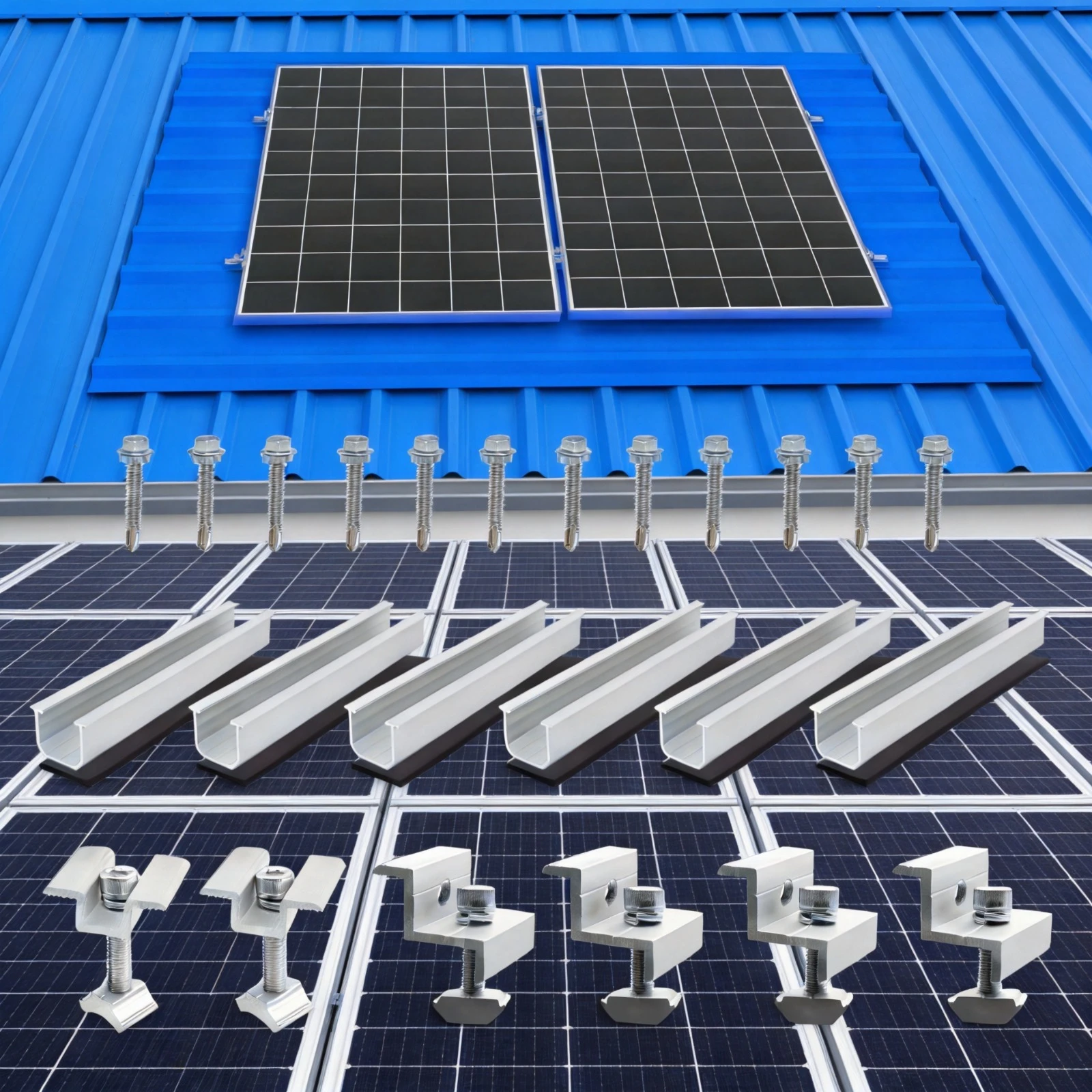 Juego de 6 Abrazaderas para Panel Solar, Soportes de Montaje de Aluminio para Techo Solar, Kit de Herrajes de Montaje con Abrazadera Central para Panel Solar, Universal 30-35mm