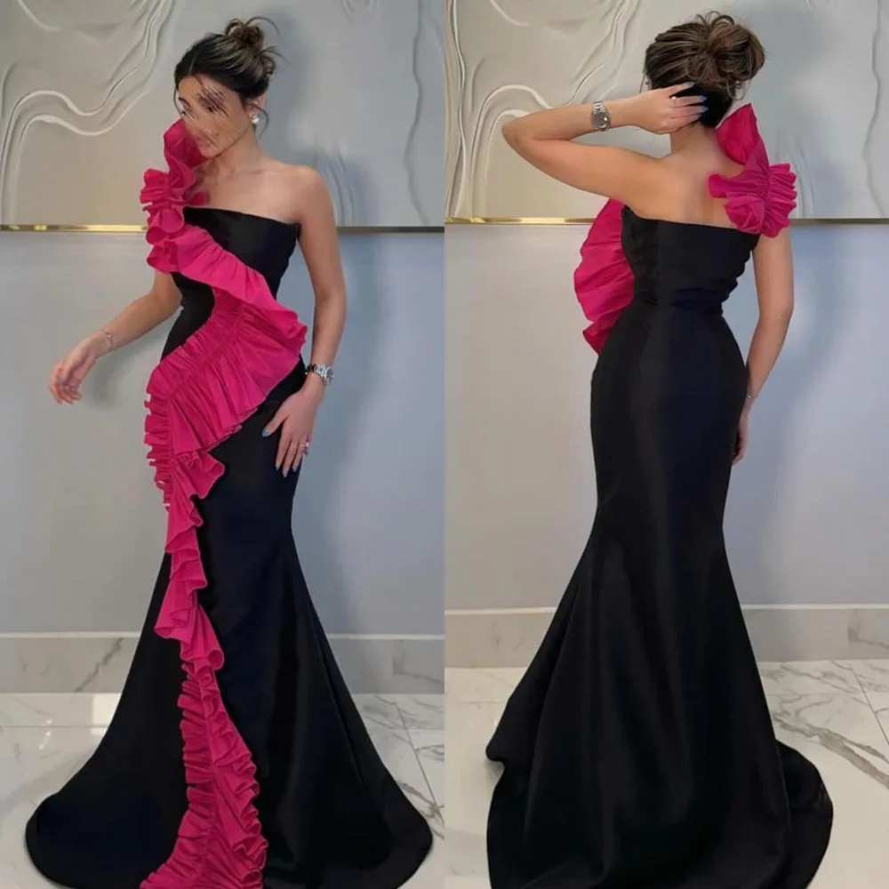 

Customized High Quality Sleeveless Wrinkle Floor Length Color Contrast Zipper Backless Evening Dresses Plus Size ชุดงานพรอม
