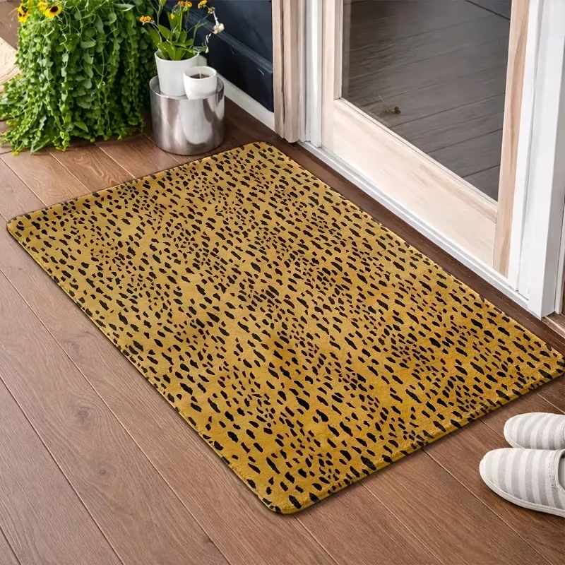 Retro Leopard Print Door Mat Non Slip Indoor Entrance Rug Animal Spot Pattern Doormat for Bedroom Kitchen Fashion Home Decor