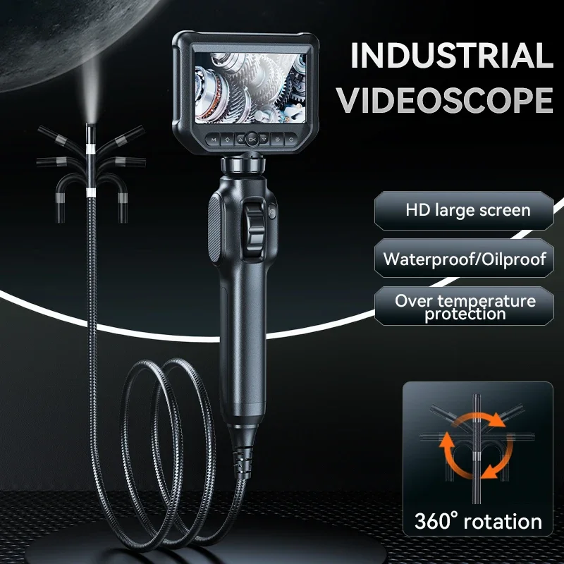 S43 360 Degree Two-ways Articulating Endoscope 8.5mm Inspection Camera Dual Lens 1.5M Cable Automotive Industrial Borescope