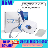 65W Dental Lab Equipments Strong 210 Machine Dentistry Micro Motor 35000rpm Handpiece 105L Electric Nail Drill Polishing Machine