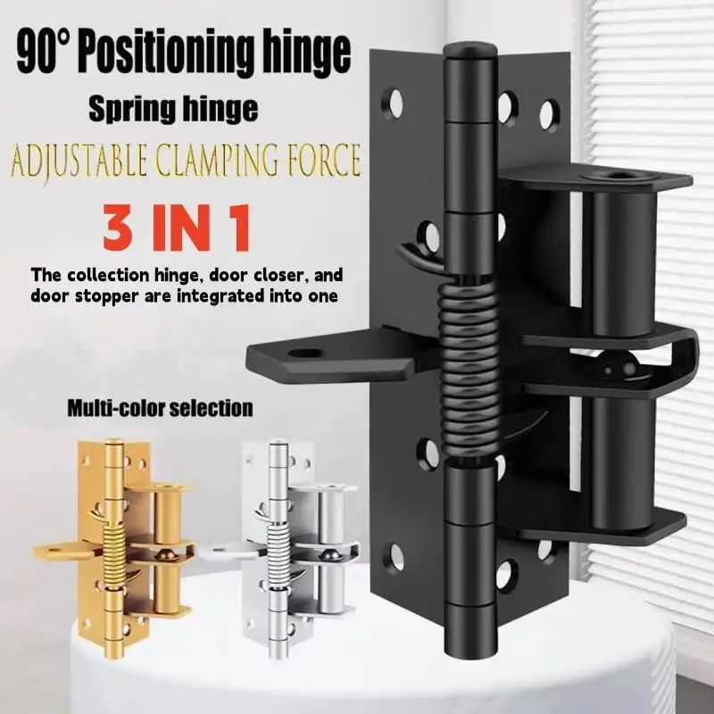 3 In 1 Automatic Self Closing Door Hinges 90° Positioning Adjustable Tension Spring Hinge for Garage Storage Room Doors