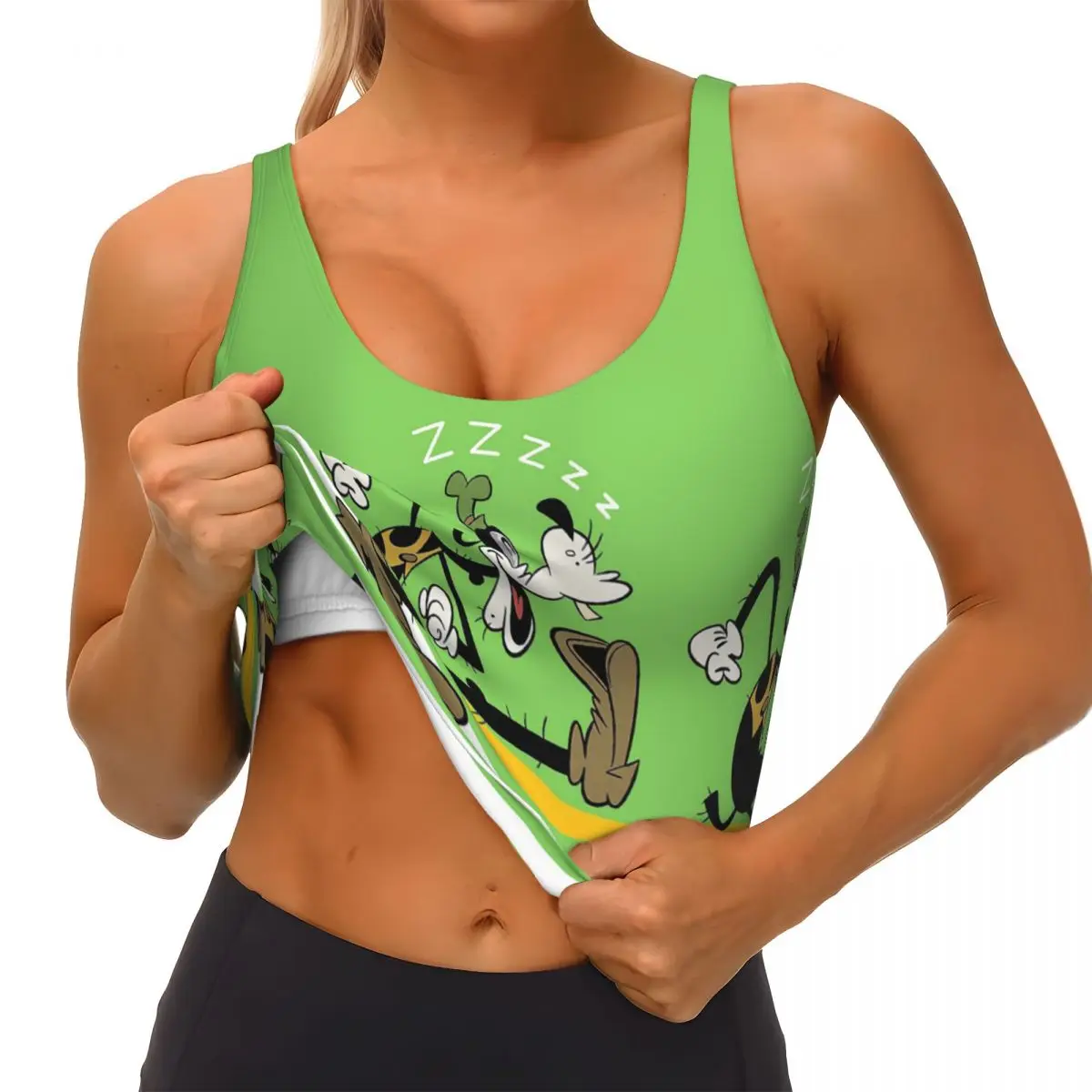 Kustom Goofy ZZZZ kolase kartun olahraga Bra wanita dampak tinggi latihan Yoga Crop Top