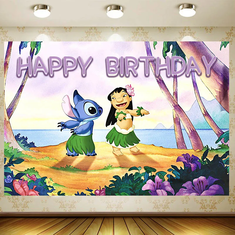 

Disney Lilo & Stitch Background Happy Birthday Party Supplies Baby Shower Tapestry Banner Tablecloth Wed Decor Home Garden