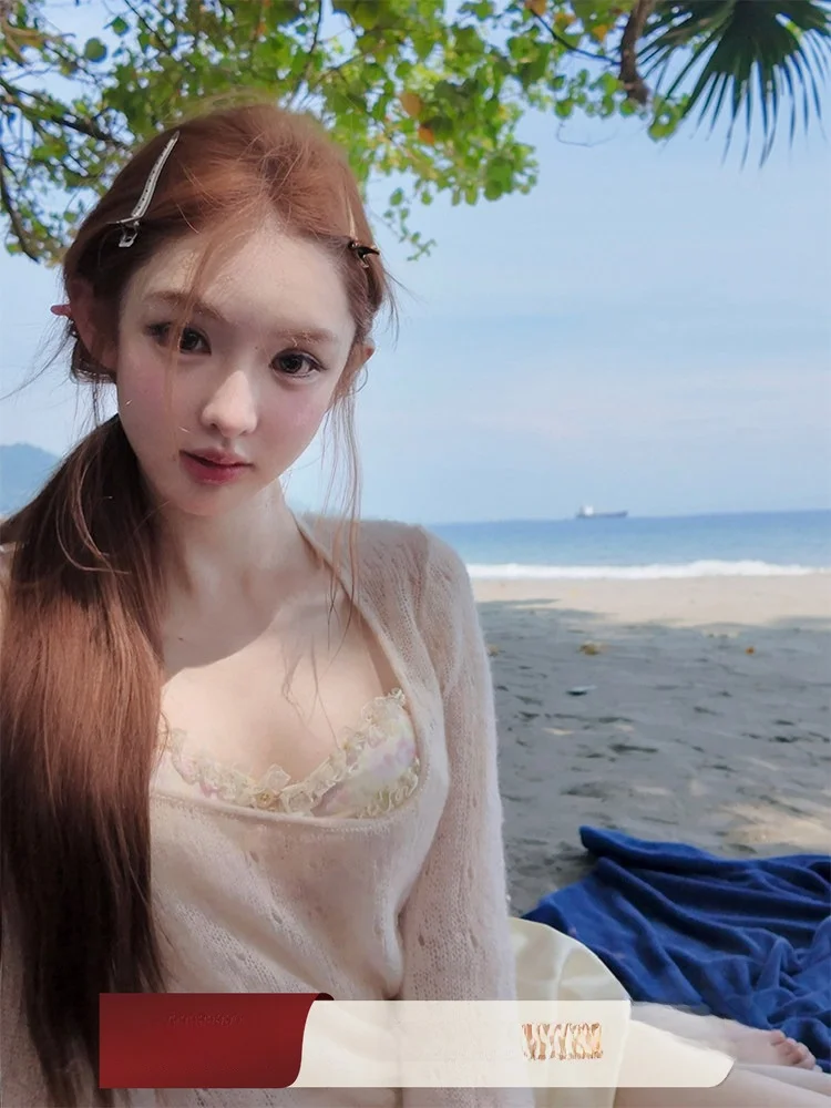 

DoggyQin Летний комплект из смеси шерсти с кружевной отделкой, тонкий топ и комплект Csole, женский модный комплект из двух предметов Long Sve