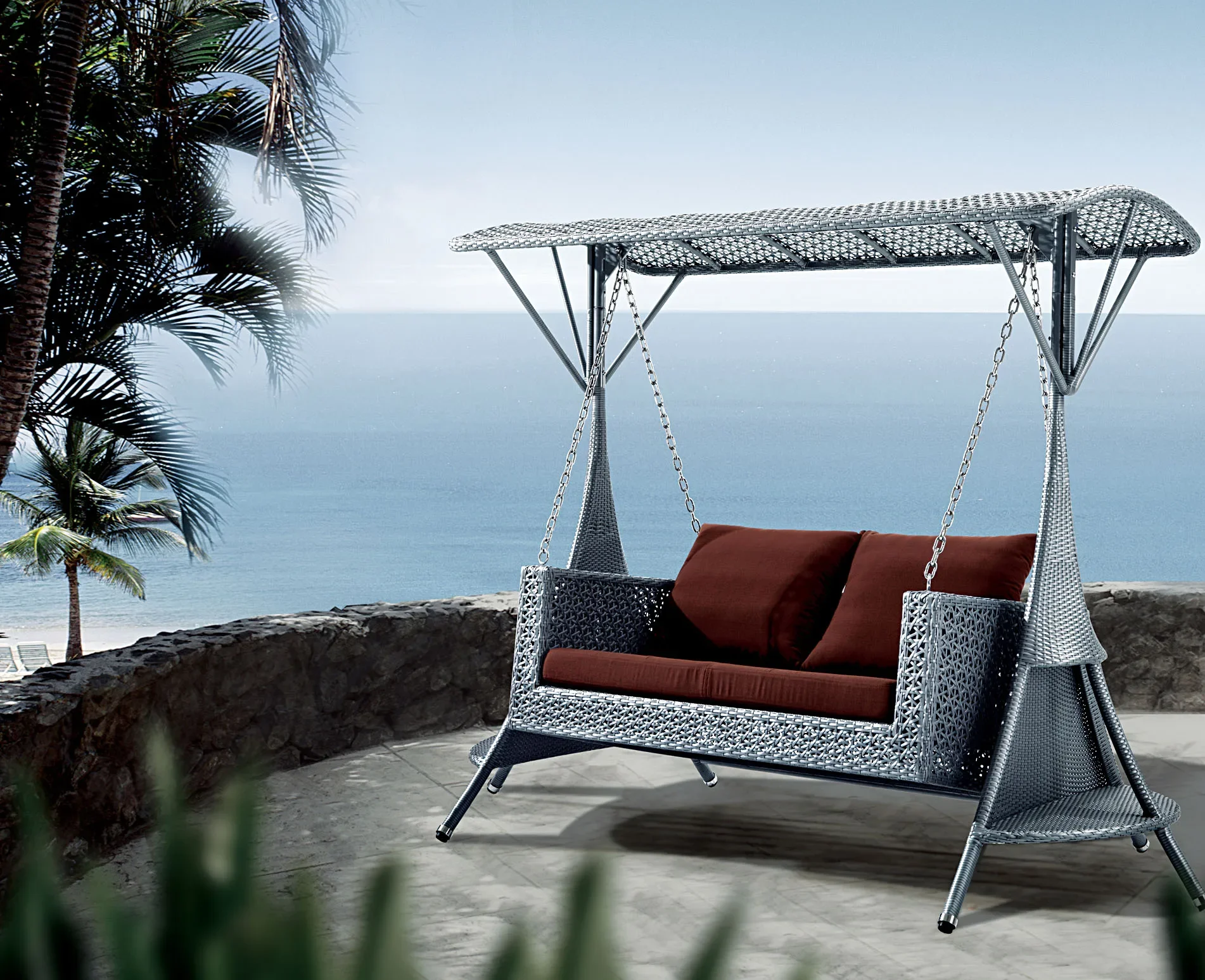 Factory Wholesale High Quality Double Seat Patio Swings for Outdoor Furniture Set Rattan Garden Chair