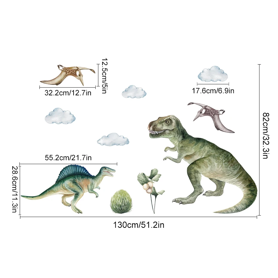 Jurassic Raptor Tyrannosaurus Dinosaur Kids Wall Sticker Watercolor Peel and Stick Wall Decals Boy Room Interior Home Decor