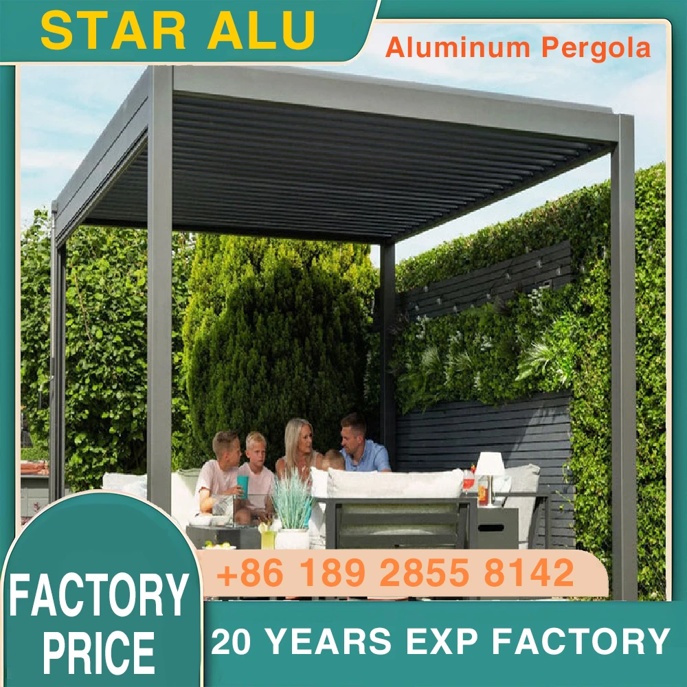 

Роскошная биоклиматическая алюминиевая беседка из беседки из моторизованного сплава 6063-T5 с интеллектуальной системой защиты от дождя