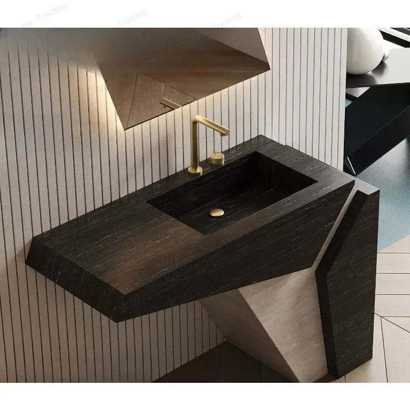 hand washing basin Double hole  Modern simple rock slab column  Washing table basin Countertop creative household