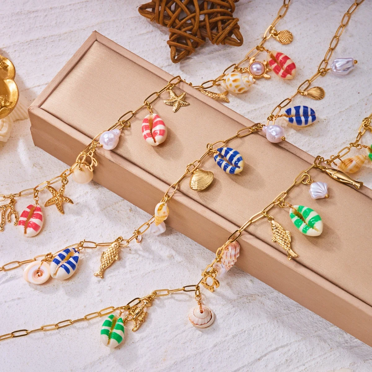 Sommerurlaub Muschel Seestern Conch Fisch Schildkröte Korallen Anhänger Halskette für Damen Herren Imitationsperlen Choker Ozean Strand Schmuck – Detail 4