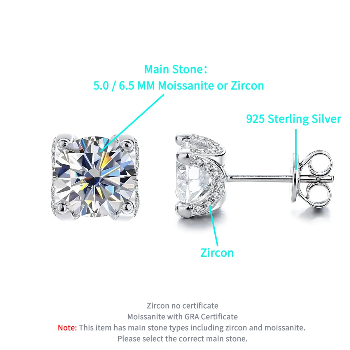 JH 0.5CT 1CT S925 فضة مويسانيتي وأقراط للنساء الرجال مشرقة الأذن مجوهرات D VVS1 غرامة مجوهرات مختبر الماس #6