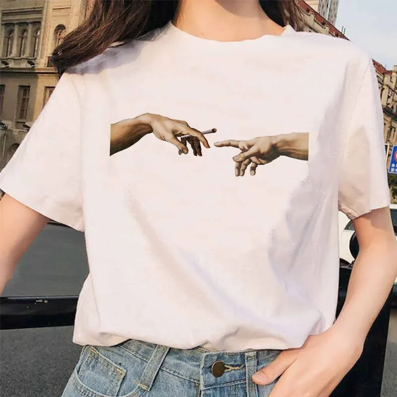 

michelangelo t shirt ulzzang hands femme vintage women harajuku tshirt 90s aesthetic female aesthetic grunge Graphic t-shirt