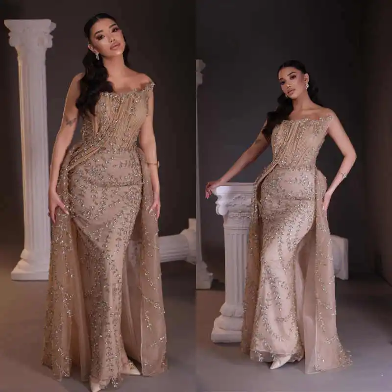 

Sparkling Crystals Mermaid Evening Dresses For Women Strapless Floor Length Prom Gowns Red Banquet Customized