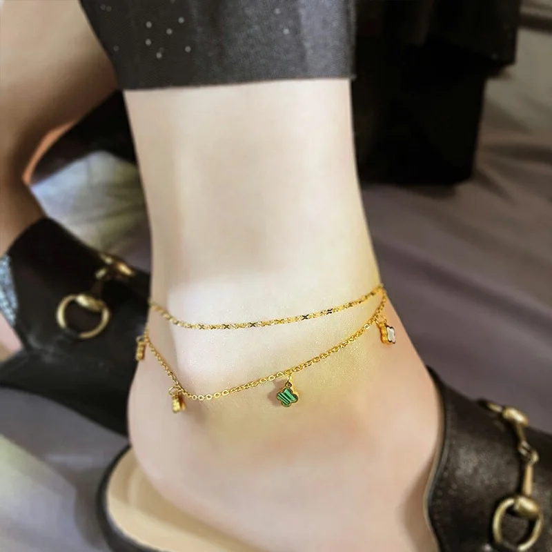 New Korean Fashion Four-leaf Clover Anklets for Women Summer Holiday Beach Sexy Jewelry Stainless Steel Foot Chain Creative Gift