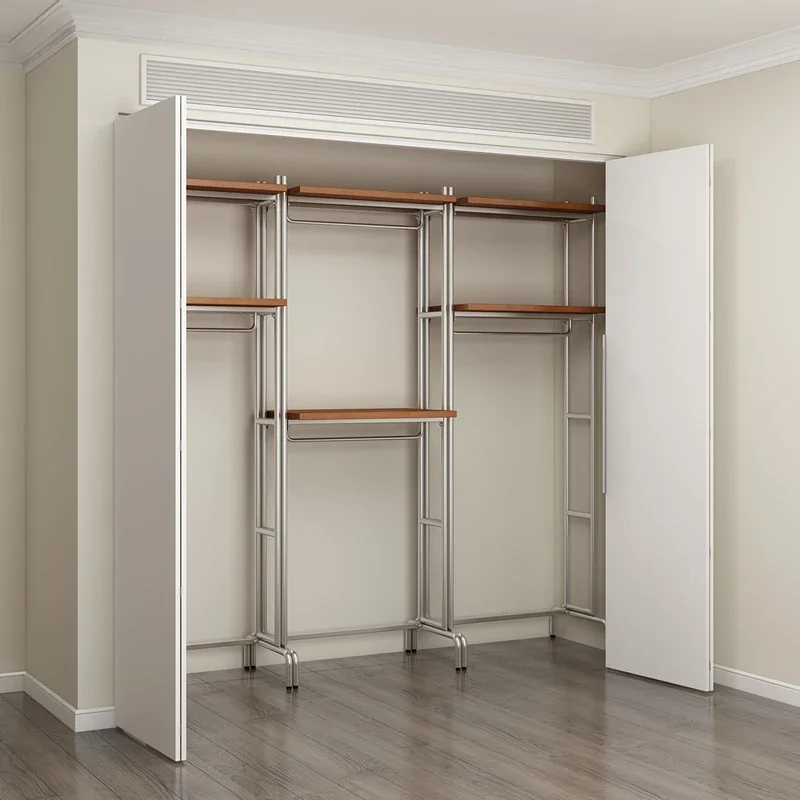 Open style wardrobe, Nordic wrought iron frame, metal cloakroom, storage rack, walk-in clothes rack