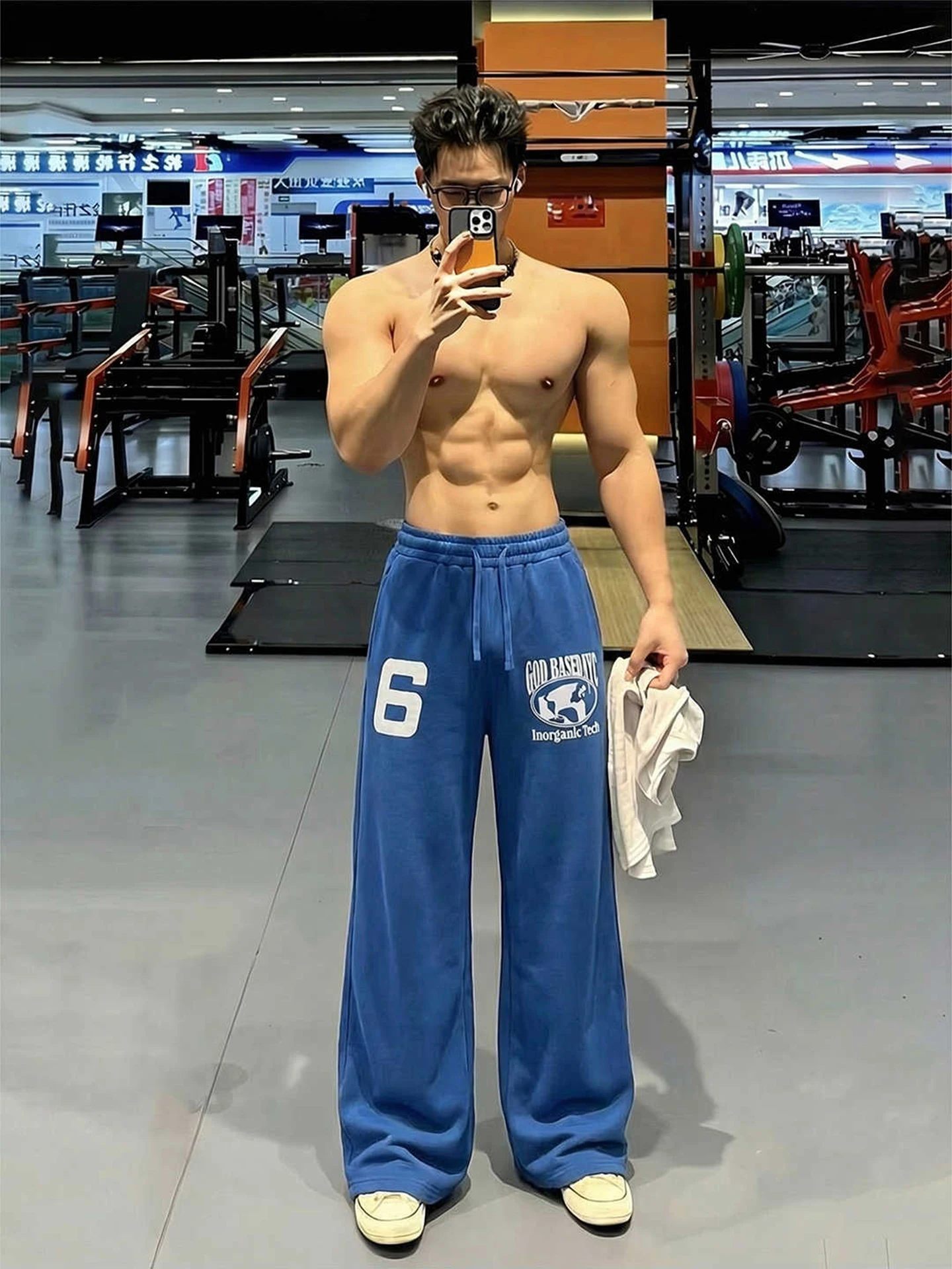 Men's Fashionable Hip Hop Wide Leg Sweatpants Spring Summer Curved Blade Fitness Street Dance Sports Pants Youth Casual Style