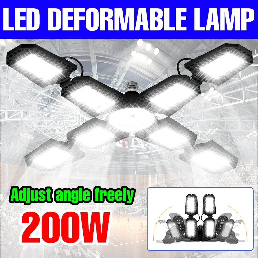 

200 Вт светодиодный E27 лампа для гаража 220 В прожектор деформируемый складной потолочный светильник 110 В домашний гимнастический мастерский освещение торгового центра