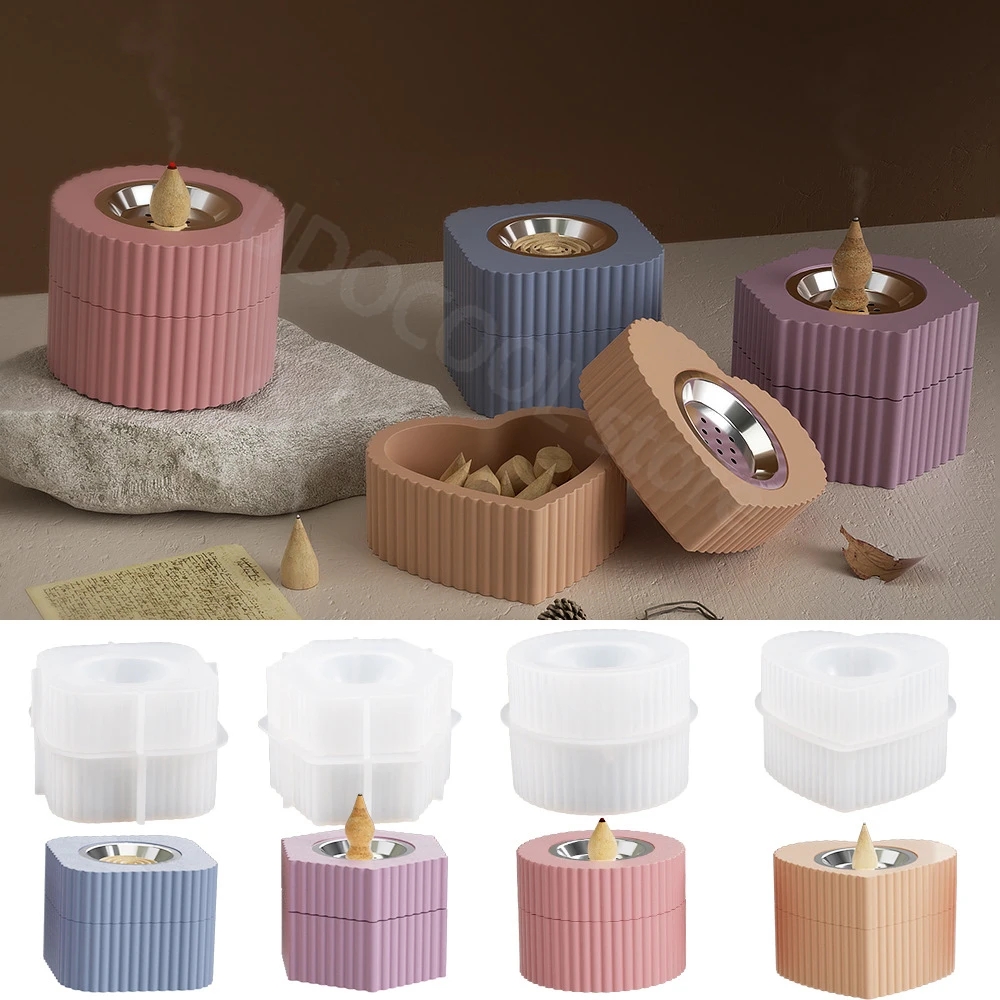 Incense Burner Concrete Silicone Mold Square Round Hexagon Heart Furnace Diffuser Storage Mould DIY Resin Craft Molds Home Decor