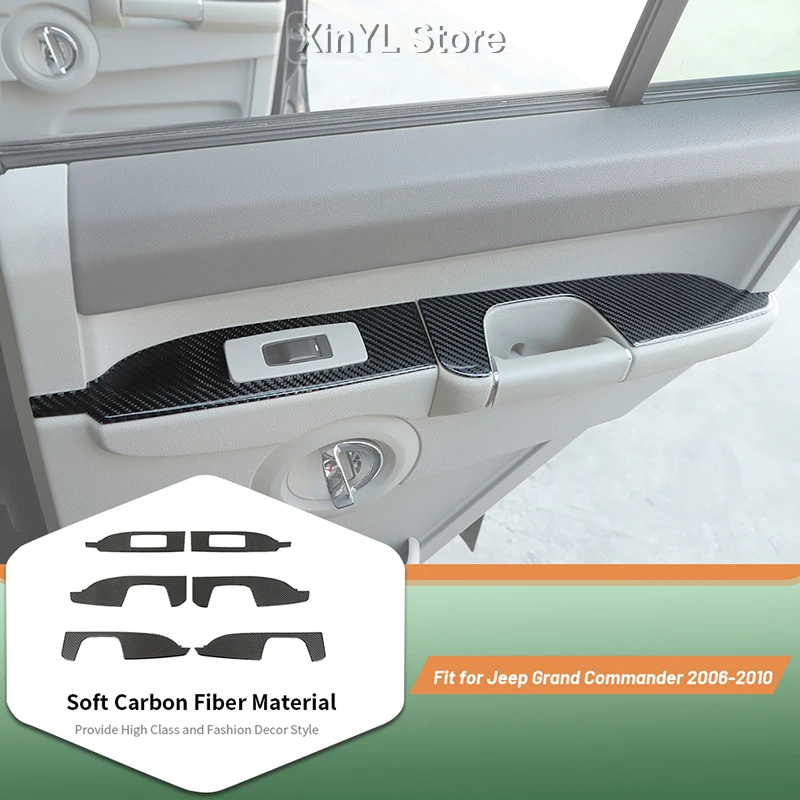 Car Door Inner Armrest Panel Trim Cover For Jeep Grand Commander 2006-2010 Soft Carbon Fiber Upgrade Kit Interior Accessories