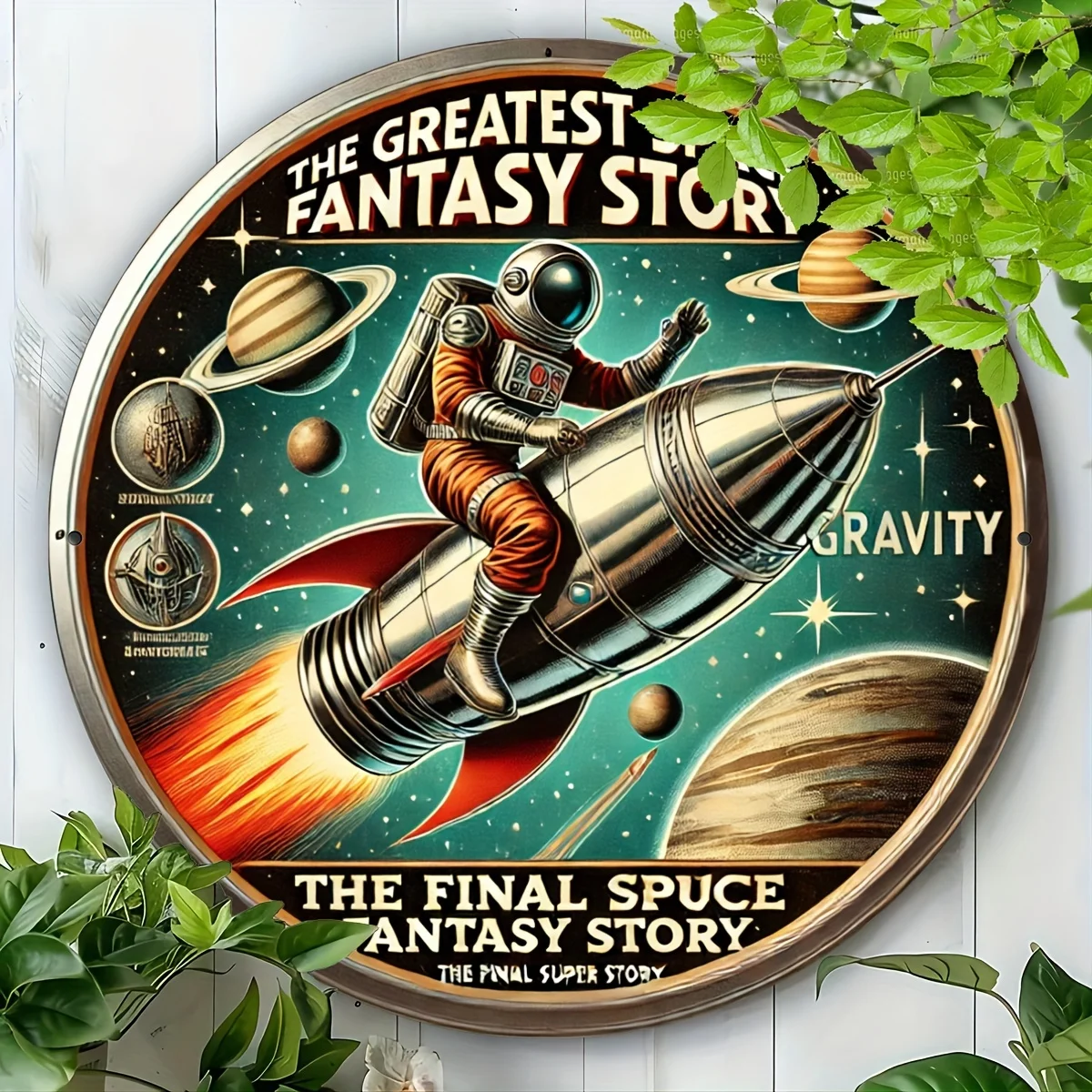1pc Retro Aluminum Space-Themed Foil Carving Plaque, Durable Wall & Window Hanging Decor for Home, Bar, Kitchen, Garden, view 2
