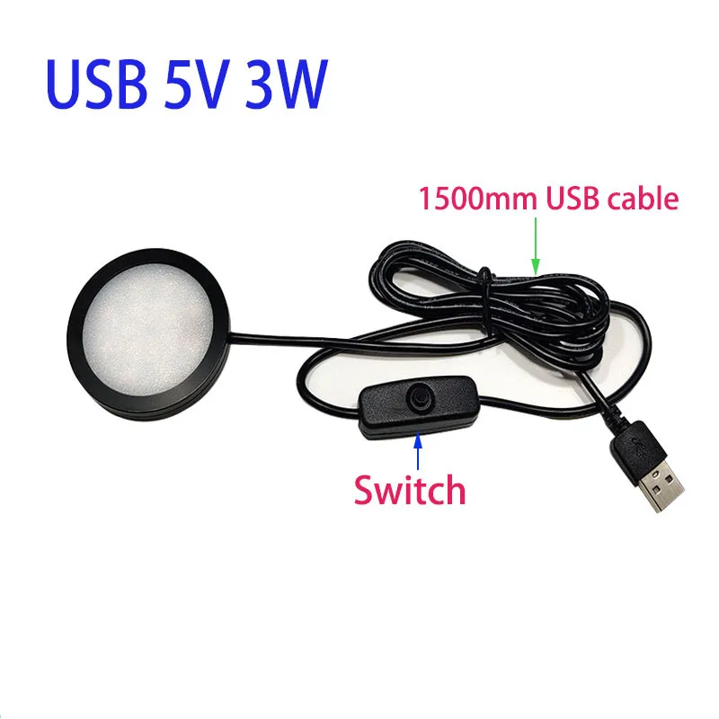 LED Spotlight Ultra-thin USB 5V LED cabinet mini Lamp with switch 3w jewelry display ceiling indoor downlight surfaced mounted