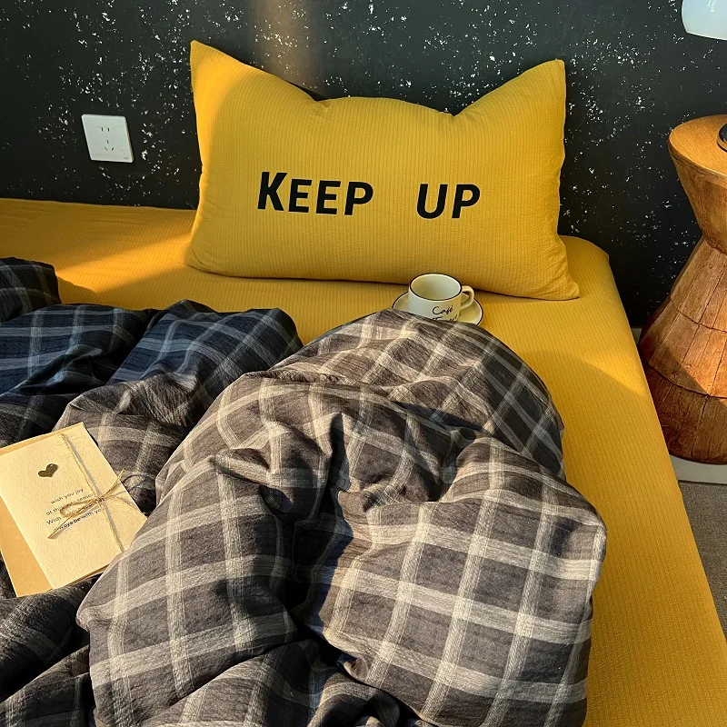 High Quality Beauty Bedding Set Plaid Duvet Cover Bed Sheet Set With Pillowcases Adult Dormitory Queen Size Winter Home Decor
