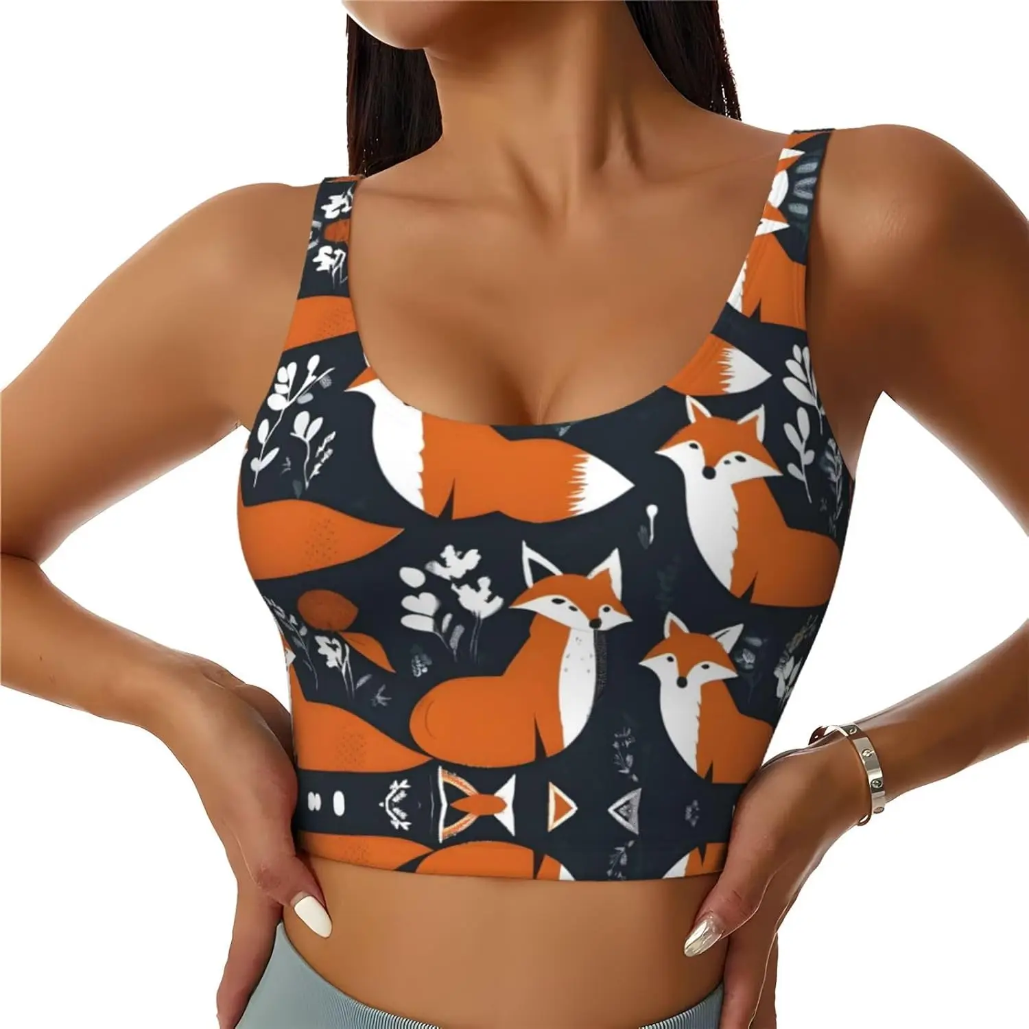 

Animal Fox Pattern Printing Women's Sports Vest for Yoga Workout Fitness - Casual Sleeveless for Athletic Girls, Black, Medium