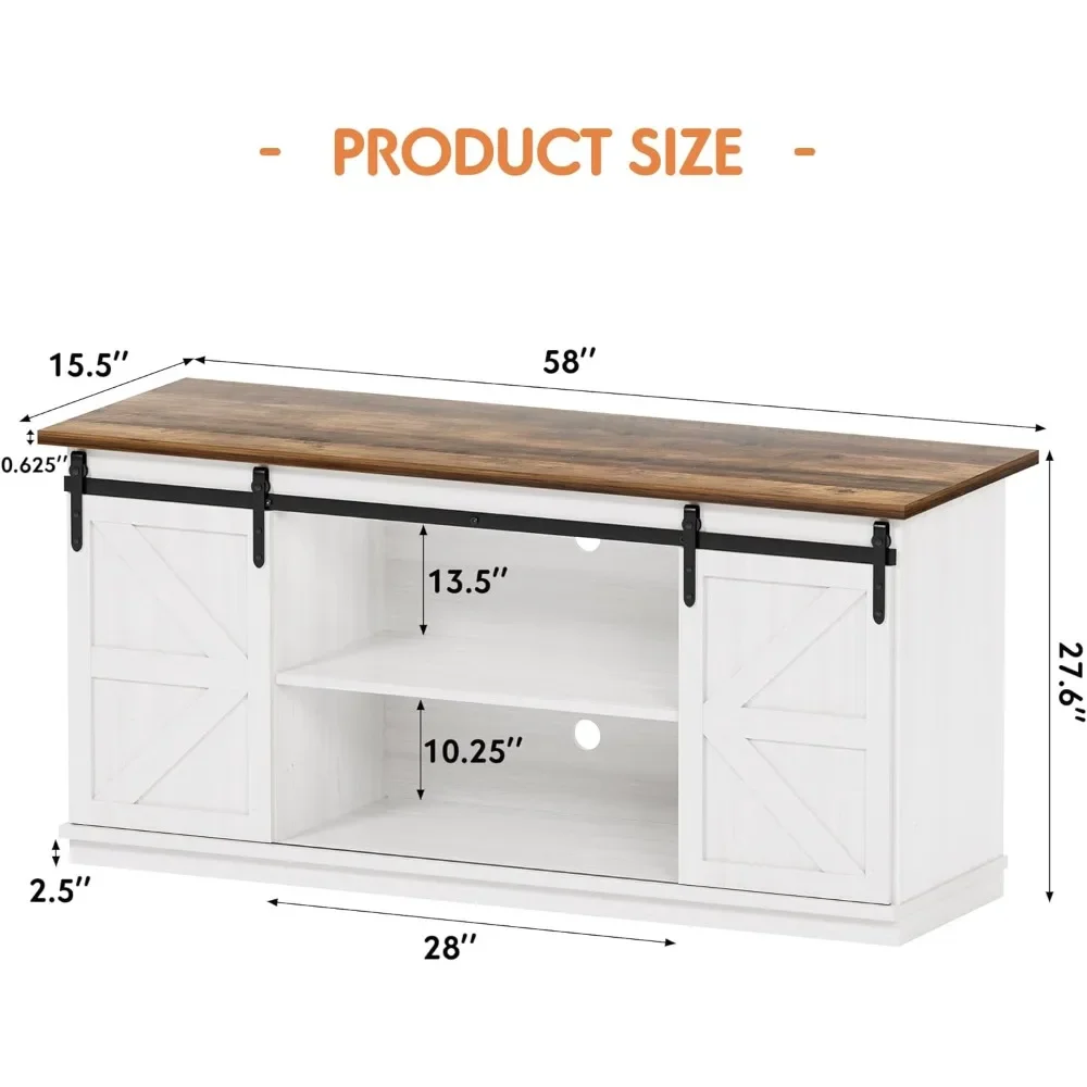 Farmhouse Sideboard Buffet Cabinet Coffee Bar Storage com portas de celeiro deslizantes Prateleira branca para sala de jantar doméstica 27,5 altura