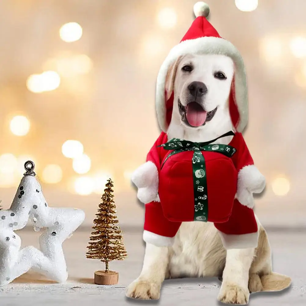 Pet Christmas Clothes Cute Pet Transformation Outfit Soft Funny Dress Up Cotton Christmas Holding Gifts Pet Outfit for Labrador